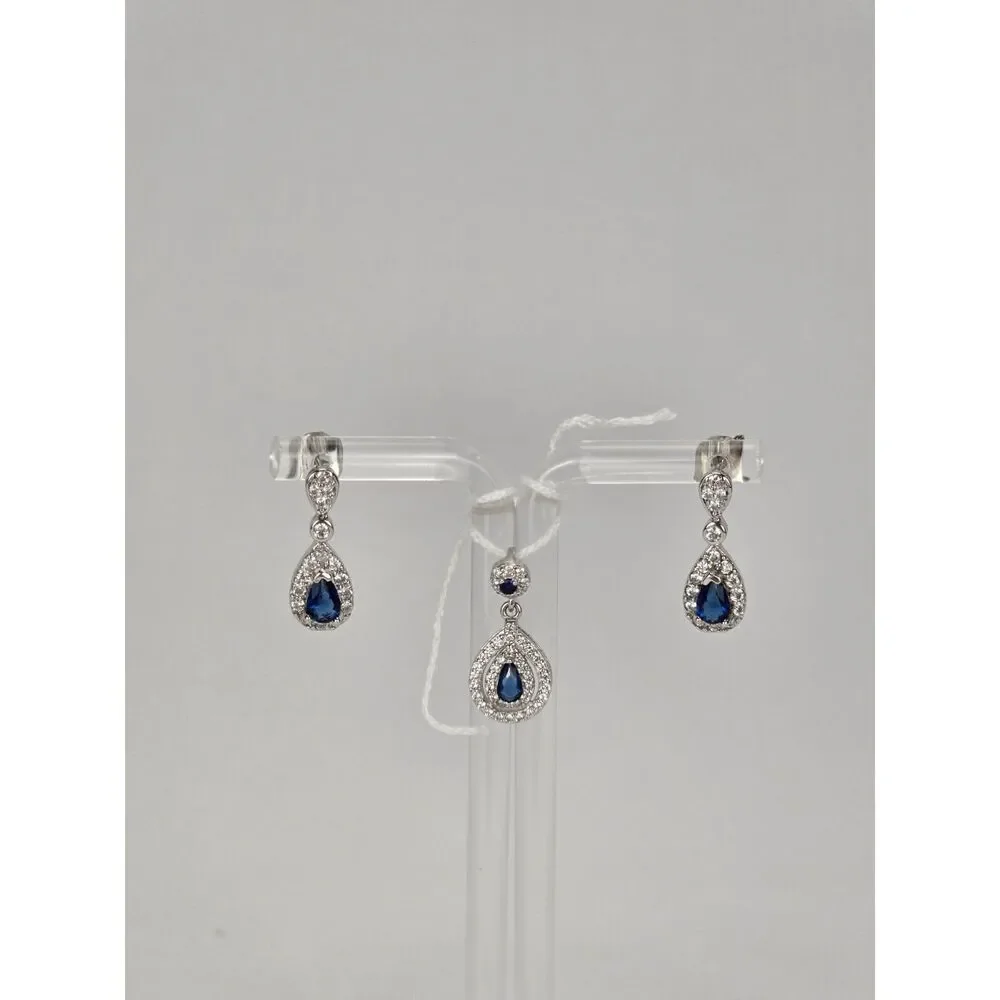 Sparkling‎ Blue and Clear Stone Teardrop Earrings & Pendant Set